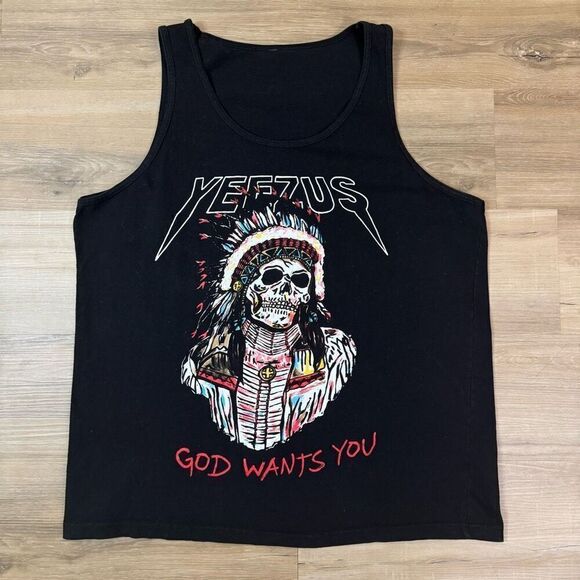 Kanye West Yeezus Tour Muscle Tank Top Black Size XL God Wants You Native Skull - Picture 1 of 4